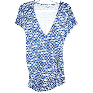 Boden‎ Surplice Faux Wrap Preppy Coastal Blue Geo Polka Dot Cap Sleeve Tee 10